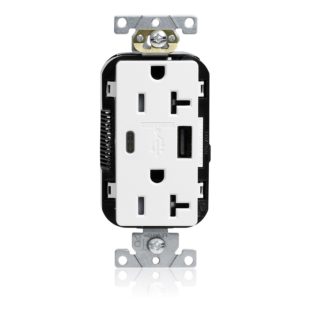 Product image for LEV M58AC-W 20A LEV-LOK USB TR OUTL