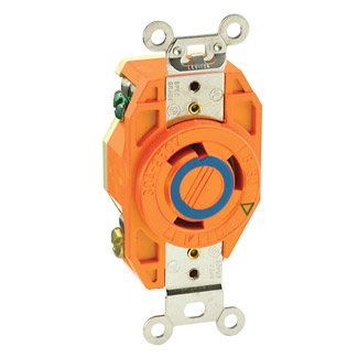 Product image for Leviton 2620-IG 250 Volt 30 Amp 2-Pole 3-Wire NEMA L6-30R 2 Hp Orange Resin 357 Flush Mount Locking Receptacle