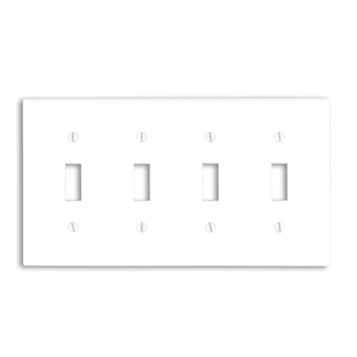 Product image for Leviton 88012 4-Gang Toggle Switch Wallplate, Thermoset, White