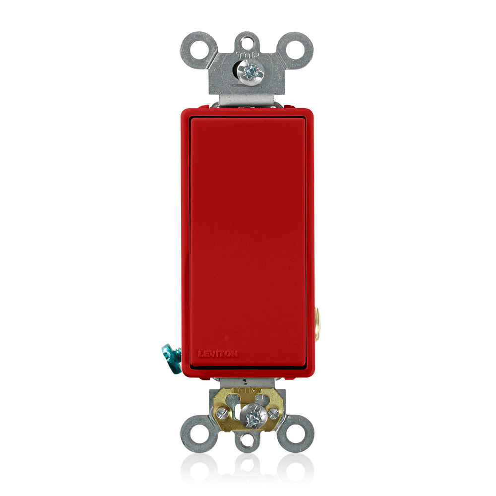 Product image for Leviton 5621-2R 20 Amp 120/277 Volt Decora Plus Rocker 1-Pole Red AC Quiet Switch