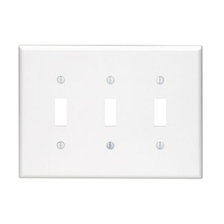 Product image for Leviton 80511-W 6.75 x 0.255 x 4.875 Inch 3-Gang Smooth White Thermoset Device Mount Midway Toggle Switch Wallplate