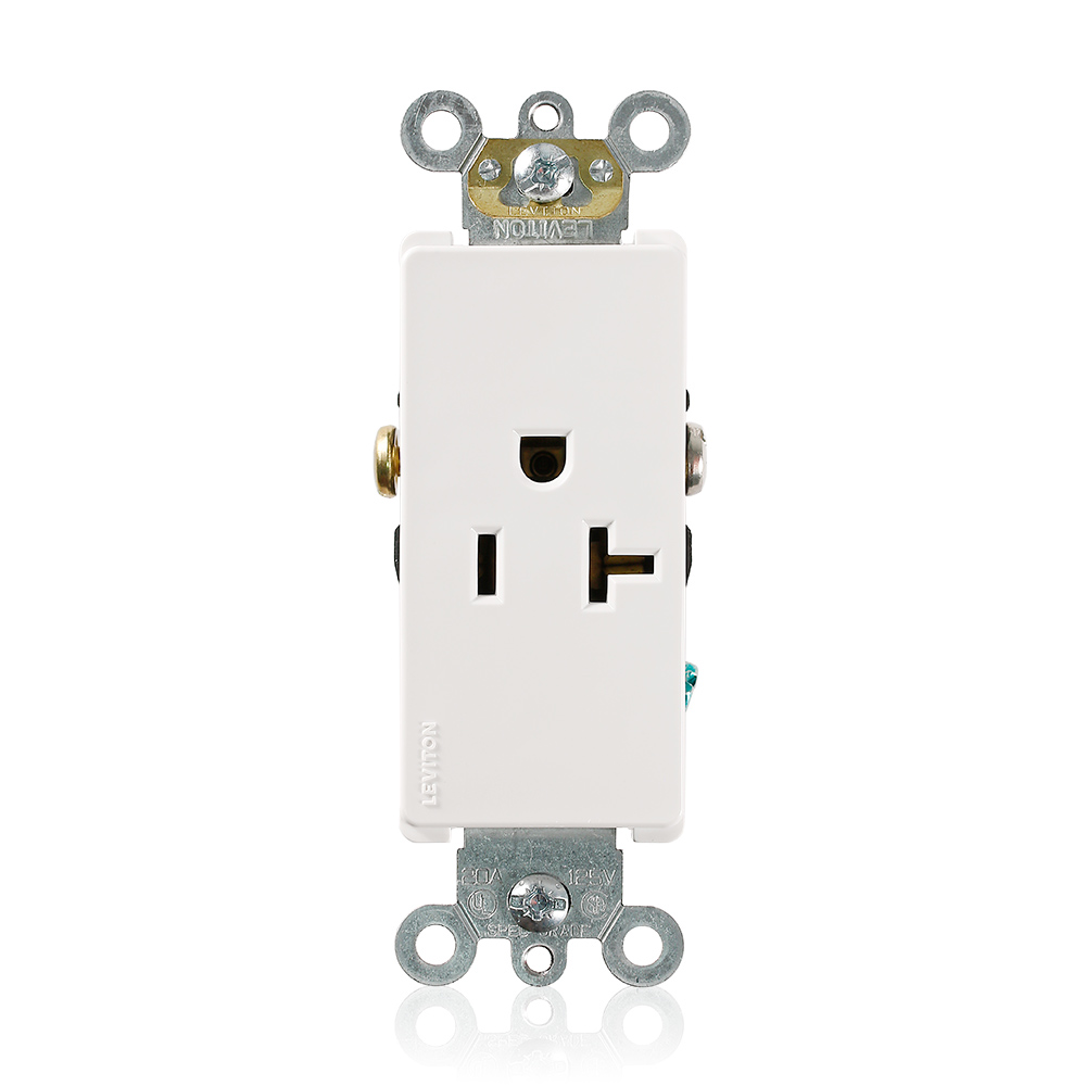 Product image for Leviton 16341-W 125 Volt 20 Amp 2-Pole 3-Wire NEMA 5-20R 1 Hp White Thermoplastic Nylon Straight Blade Single Receptacle