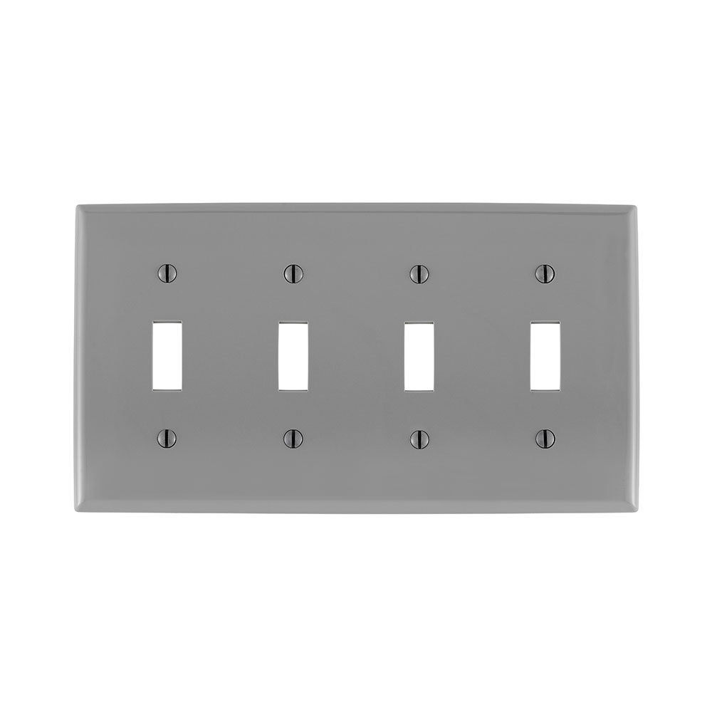 Product image for Leviton 80712-GY 4-Gang Toggle Device Mount Switch Standard Size Thermoplastic Nylon Grey Wallplate