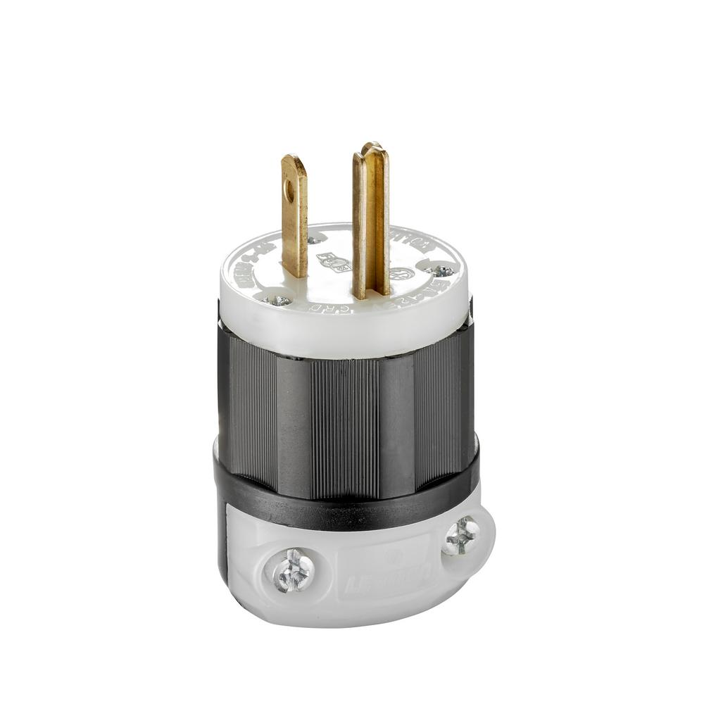 Product image for Leviton 5266-C 125 Volt 15 Amp 2-Pole 3-Wire NEMA 5-15P Black/White Nylon Grounding Straight Blade Plug