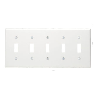 Product image for Leviton 80723-W 5-Gang Toggle Device Mount Switch Standard Size Thermoplastic Nylon White Wallplate
