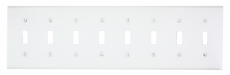 Product image for Leviton S602-W 8-Gang Standard Size Painted Metal Device Mount White Toggle Switch Wallplate