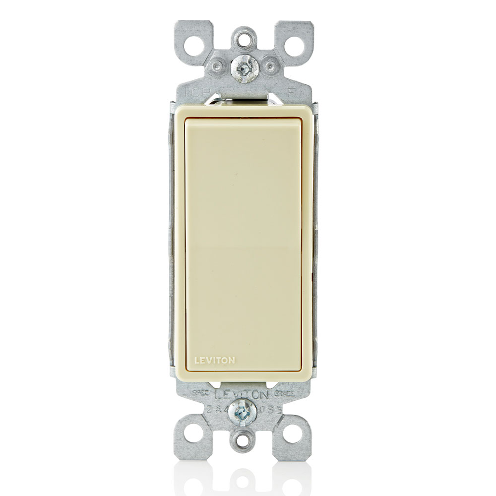 Product image for Leviton 5601-2I 120/277 VAC 15 Amp 1-Pole 2 Hp Ivory Thermoplastic Grounding Standard Rocker Decorator Quiet Switch