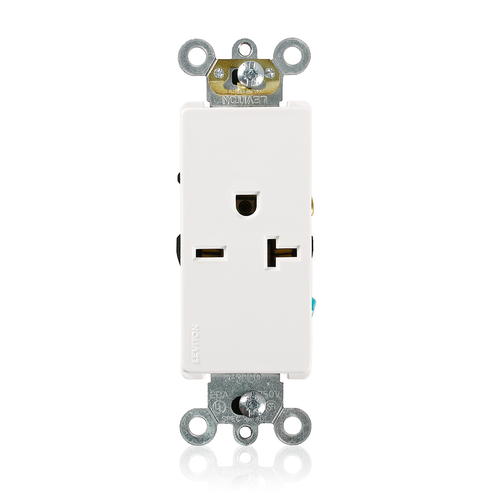 Product image for Leviton 16451-W 250 Volt 20 Amp 2-Pole 3-Wire NEMA 6-20R 2 Hp White Thermoplastic Nylon Decorator Straight Blade Receptacle