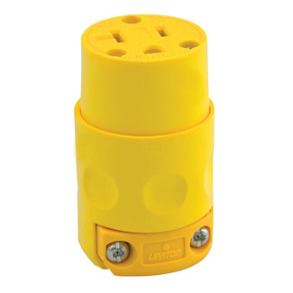 Product image for Leviton 520CV 125 Volt 20 Amp 2-Pole 3-Wire NEMA 5-20R Yellow PVC Grounding Straight Blade Connector