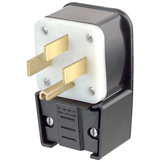 Product image for Leviton 9452-P 125/250 Volt 50 Amp 3-Pole 4-Wire NEMA 14-50P 3 Hp Black Nylon Grounding Angled Straight Blade Plug