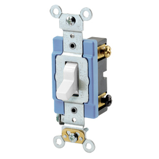 Product image for Leviton 1203-2W 120/277 VAC 15 Amp 2 Hp 3-Way White Thermoplastic Self Grounding Toggle Quiet Switch