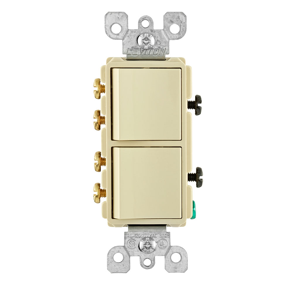 Product image for Leviton 5640-I 20 Amp 120/277 Volt Decora 1-Pole/1-Pole Commercial Grade Grounding Ivory AC Combination Switch