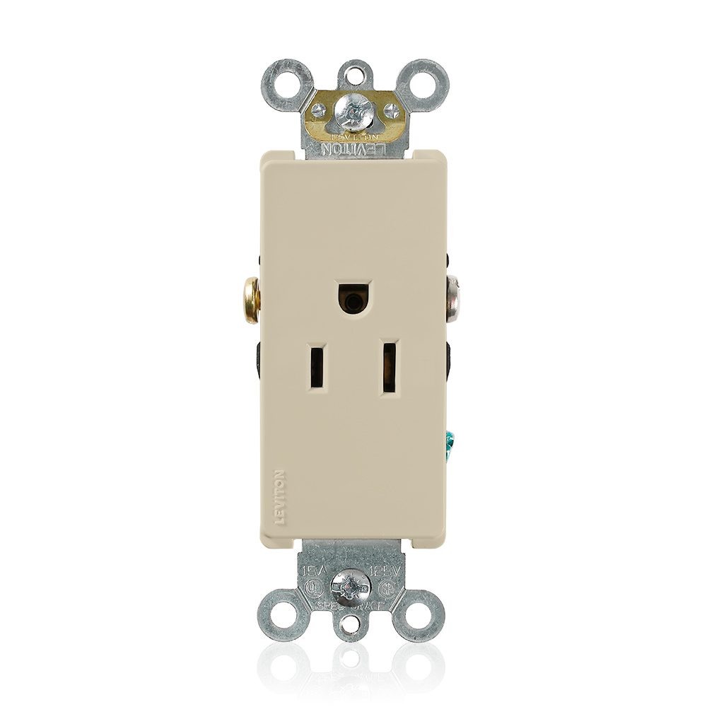 Product image for Leviton 16251-I 125 Volt 15 Amp 2-Pole 3-Wire NEMA 5-15R 1/2 Hp Ivory Thermoplastic Nylon Straight Blade Single Receptacle