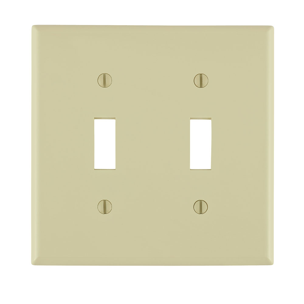 Product image for Leviton 80709-I 2-Gang Toggle Switch Wallplate, Nylon, Ivory