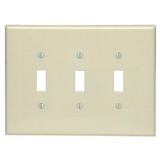 Product image for Leviton 86111 3-Gang Toggle Device Mount Switch Oversized Thermoset Ivory Wallplate