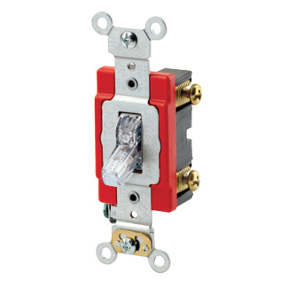 Product image for Leviton 1221-7PC 20 Amp 277 Volt Pilot Light Industrial Grade Self Grounding Back and Side Wired Clear Toggle AC Quiet Switch
