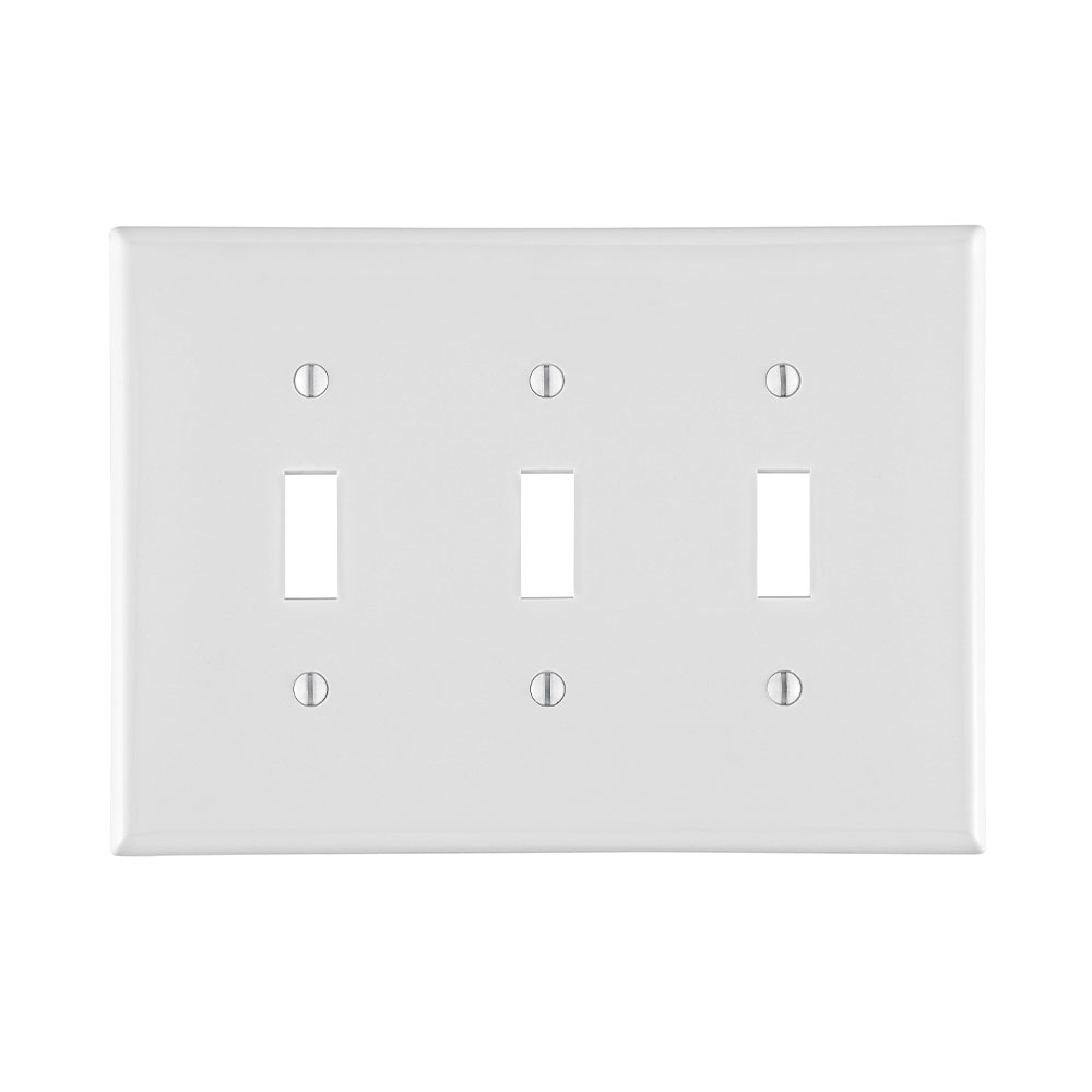 Product image for Leviton PJ3-W 3-Gang Toggle Device Midway Size Thermoplastic Nylon Device Mount White Switch Wallplate