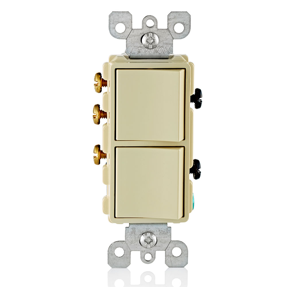 Product image for Leviton 5641-I 120/277 Volt 15 Amp 1-Pole 2 Hp 3-Way Ivory Thermoplastic Grounding Decorator AC Combination Switch
