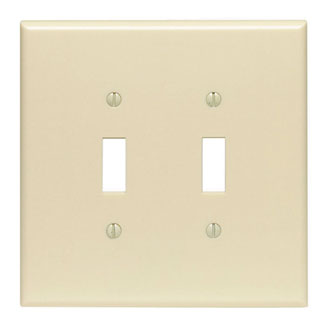 Product image for Leviton 86109 5.31 x 0.255 x 5.25 Inch 2-Gang Smooth Ivory Thermoset Device Mount Oversize Toggle Switch Wallplate