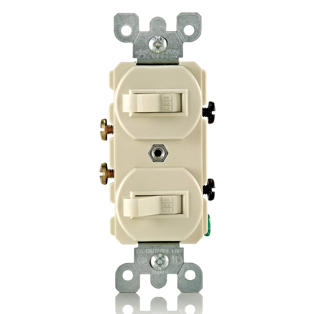 Product image for Leviton 5224-2I 120/277 VAC 15 Amp 1-Pole 1/2 Hp Ivory Thermoplastic Grounding Duplex Combination Switch