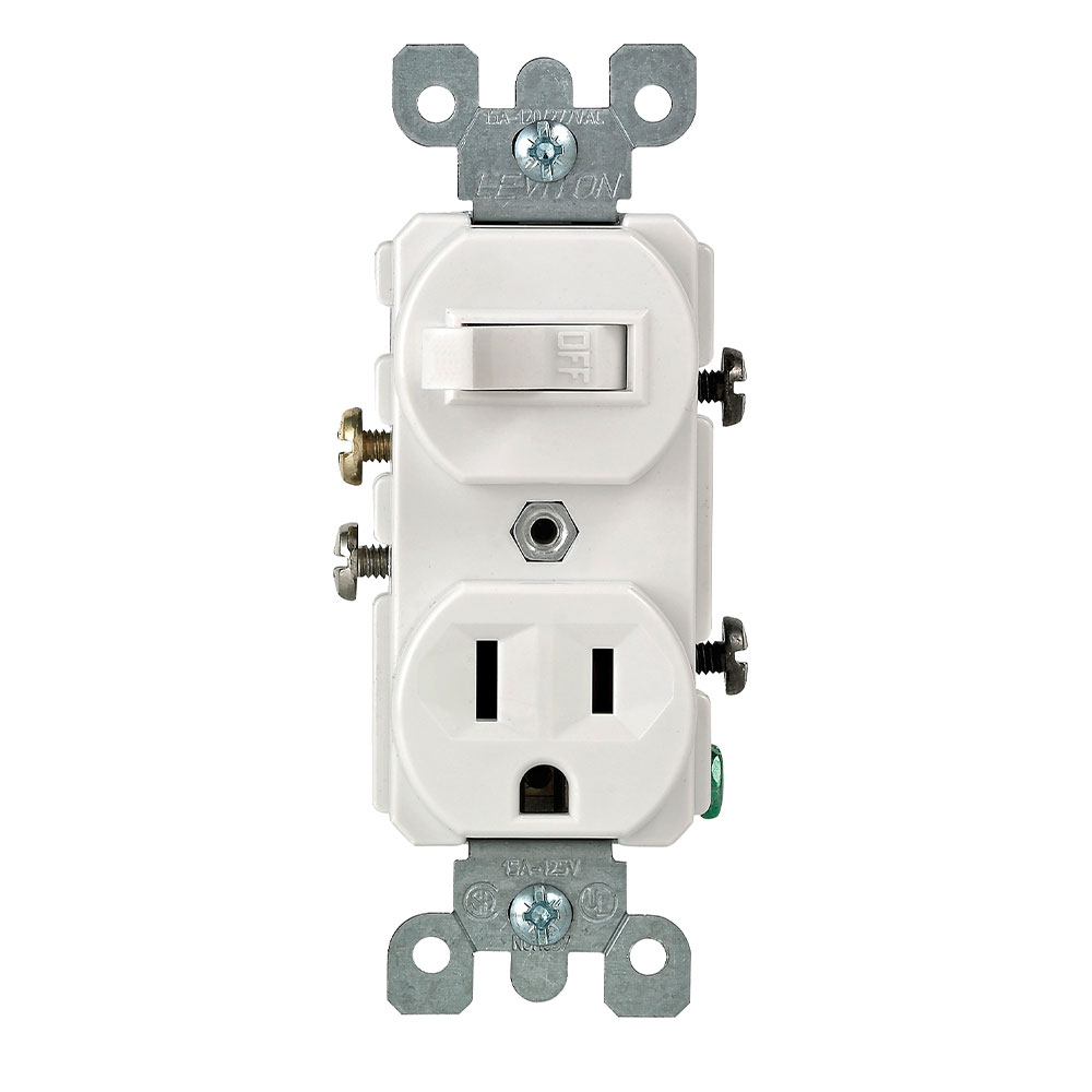 Product image for Leviton 5225-W 120 Volt 15 Amp 1-Pole NEMA 5-15R 1/2 Hp White Thermoplastic Grounding Duplex AC Combination Switch