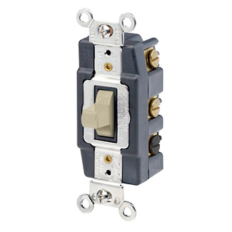 Product image for Leviton 1286-I 120/277 VAC 20 Amp DPDT 2 Hp Ivory Thermoplastic Self Grounding Maintained Contact Toggle Quiet Switch