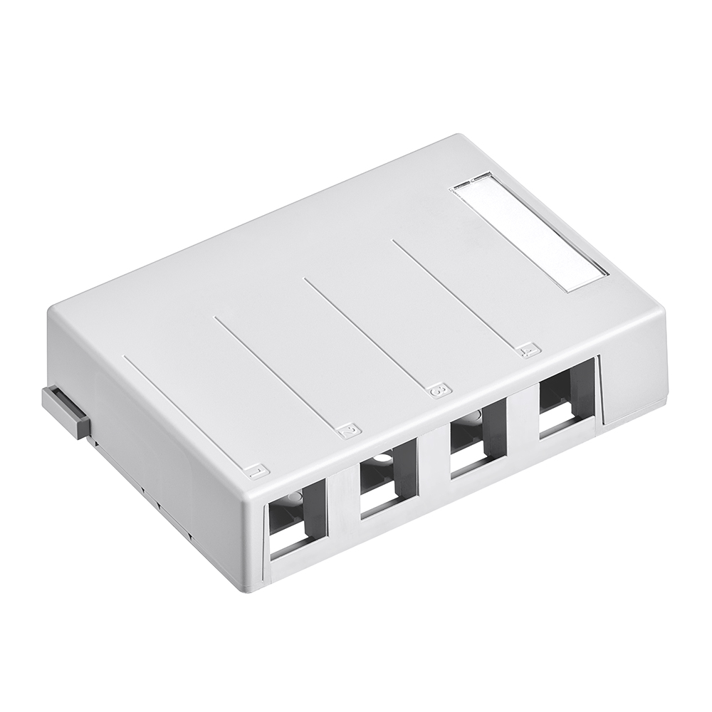 Product image for Leviton 41089-4WP 4.77 x 3.21 x 1.05 Inch 4-Port White Plastic Surface Mount Connector Module Box