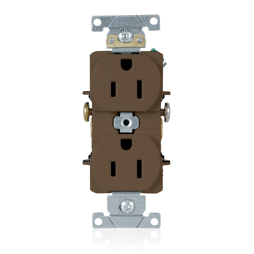 Product image for Leviton 5242 125 Volt 15 Amp 2-Pole 3-Wire NEMA 5-15R 1/2 Hp Brown Thermoplastic Nylon Straight Blade Duplex Receptacle