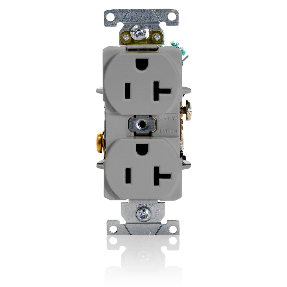 Product image for Leviton 5362-GYS 20 Amp 125 Volt NEMA 5-20R 2-Pole 3 Wire IHeavy Duty Specification Grade Grey Receptacle