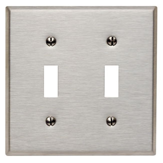Product image for Leviton 84009 2-Gang Toggle Switch Wallplate, 430 Stainless Steel