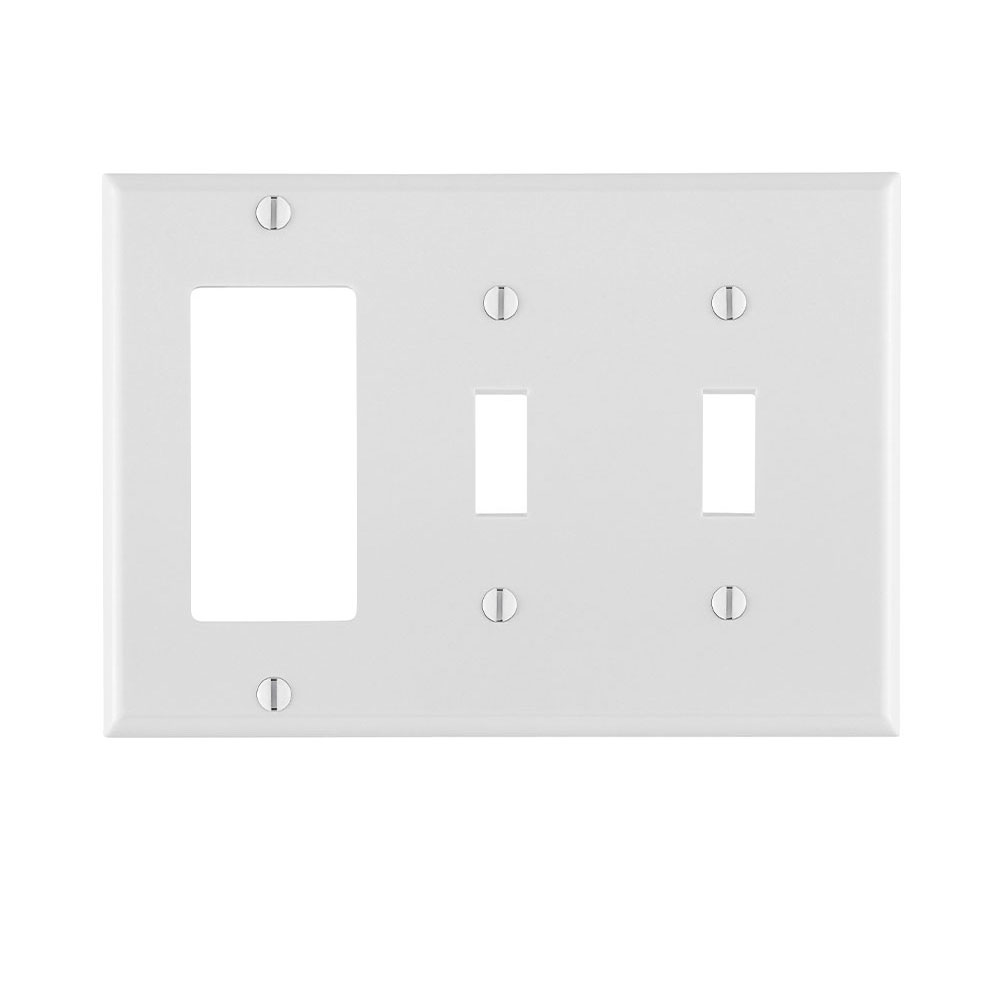Product image for Leviton 80421-W 3-Gang 2-Toggle Switch / 1-Decora Combination Wallplate, Thermoset, White