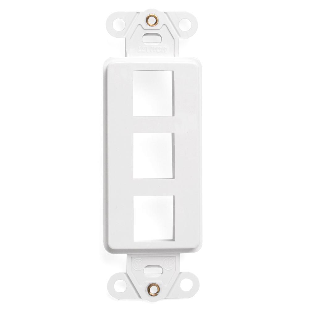 Product image for Leviton 41643-W 1.29 x 0.22 x 3.81 Inch 3-Port White Plastic Flush Mount Snap-In Decorator Wallplate Insert