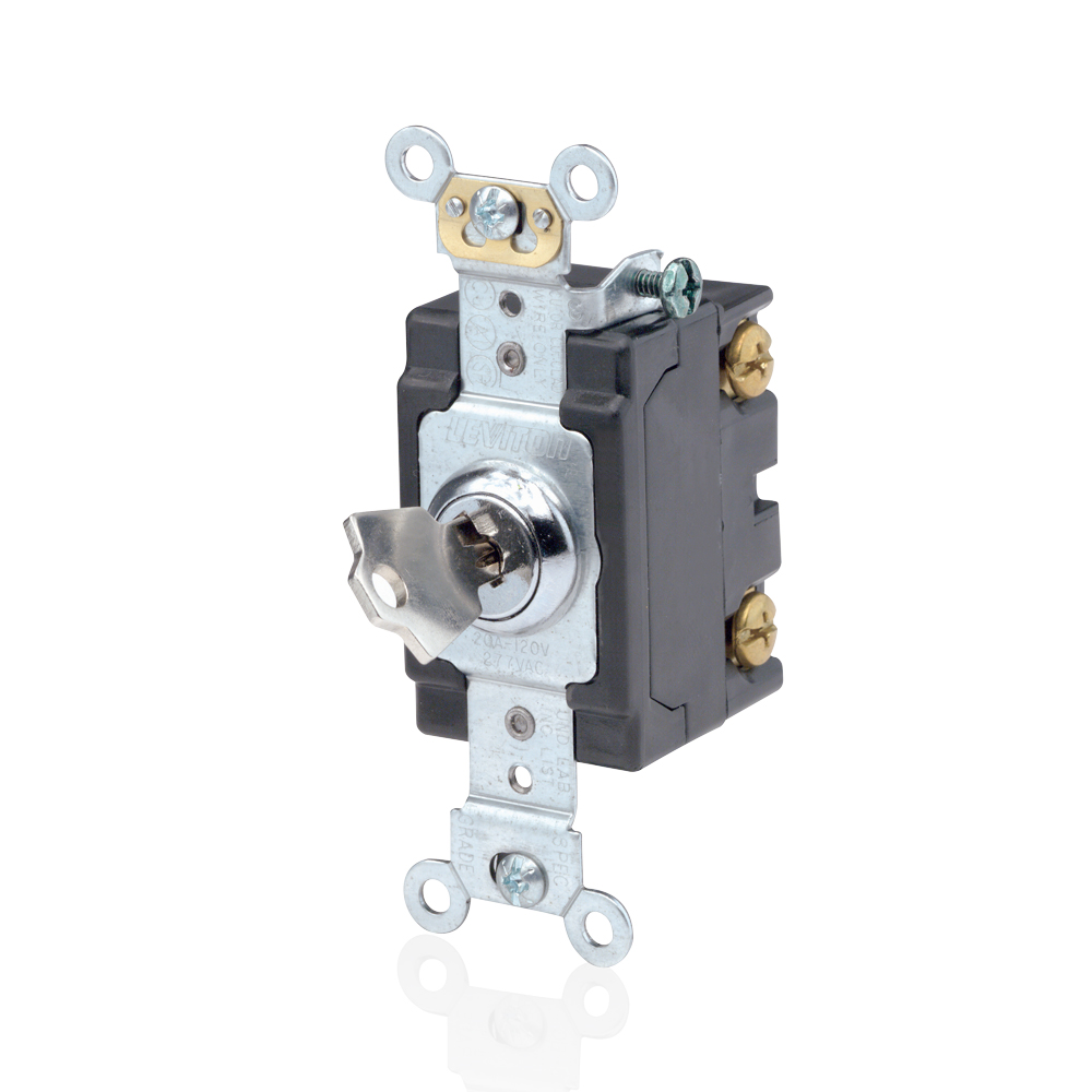 Product image for Leviton 1223-2KL 120/277 VAC 20 Amp 2 Hp 3-Way Chrome Thermoplastic Self Grounding Keyed Locking Quiet Switch