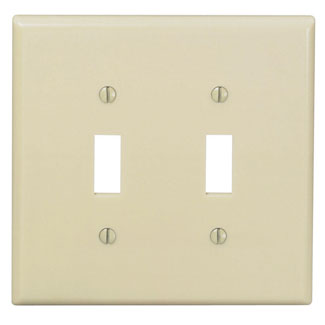 Product image for Leviton 80509-I 4.94 x 0.255 x 4.875 Inch 2-Gang Smooth Ivory Thermoset Device Mount Midway Toggle Switch Wallplate
