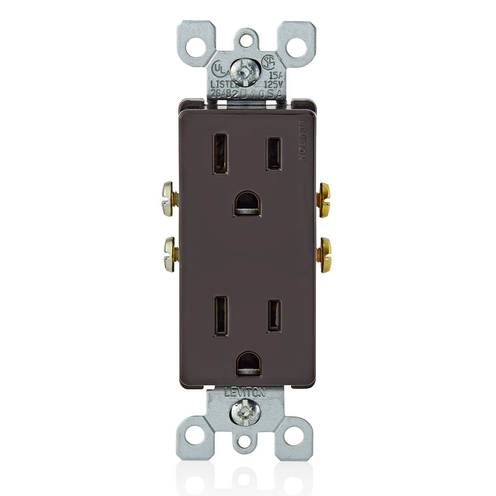 Product image for Leviton 5325 15amp 125v Decora Duplex Receptacle, Brown