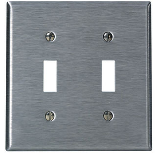 Product image for Leviton 84009-40 2-Gang Toggle Switch Wallplate, 302 Stainless Steel