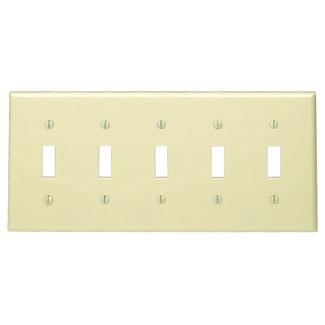 Product image for Leviton 86023 10 x 0.22 x 4.5 Inch 5-Gang Smooth Ivory Thermoset Device Mount Standard Toggle Switch Wallplate