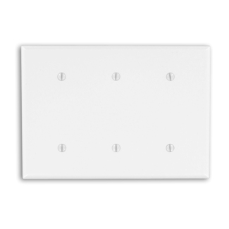 Product image for Leviton 88035 3-Gang No Device Blank Standard Size Thermoset Strap Mount White Wallplate