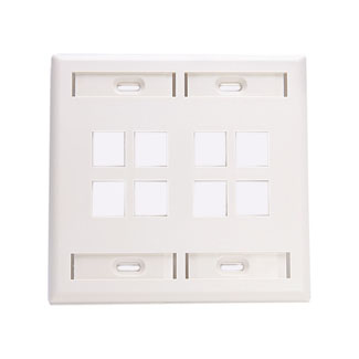 Product image for Leviton 42080-8WP Dual Gang 8-Port White QuickPort Wallplate with ID Windows