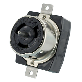 Product image for Leviton CS8269 50 Amp 250 VAC 2-Pole 3 Wire Black and White Locking Flush Mount Industrial Grade Black Receptacle