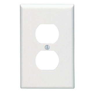 Product image for Leviton 80503-W 3.12 x 0.25 x 4.87 Inch 1-Gang Smooth White Thermoset Device Mount Midway Duplex Receptacle Wallplate