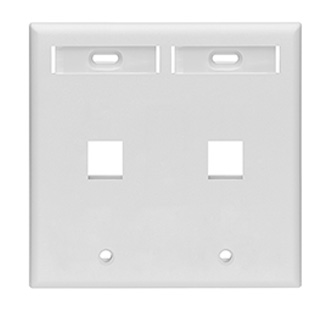 Product image for Leviton 42080-2WP Dual Gang 2-Port White QuickPort Wallplate with ID Windows