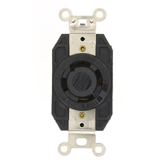 Product image for Leviton 2770 347/600 Volt Star 30 Amp 4-Pole 4-Wire NEMA L20-30R Black Nylon Flush Mount Locking Receptacle