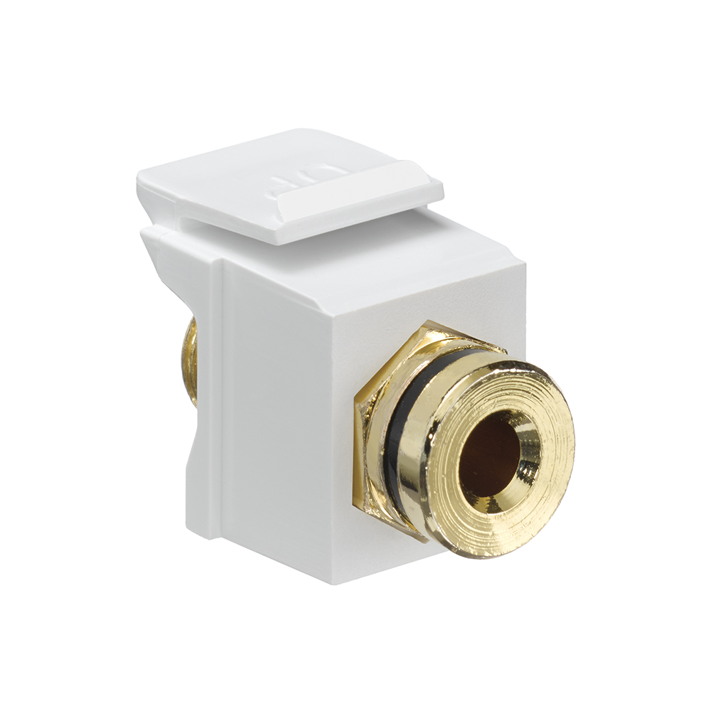 Product image for Leviton 40837-BWE Gold-Plated Black Stripe White Housing Banana Jack QuickPort Connector