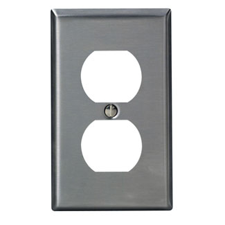 Product image for Leviton 84003-40 1-Gang Duplex Receptacle Wallplate, 302 Stainless Steel