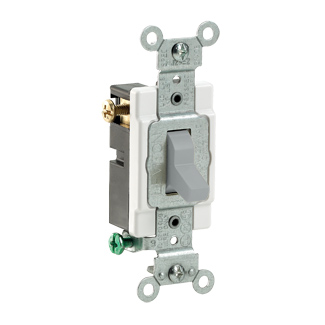 Product image for Leviton CS315-2GY 15 Amp 120/277 Volt Toggle 3-Way Commercial Spec Grade Grounding Side Wired Grey AC Quiet Switch