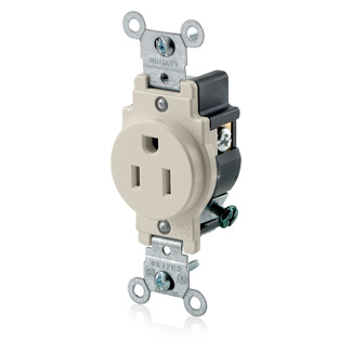 Product image for Leviton 5015-T 15 Amp 125 Volt NEMA 5-15R 2-Pole 3 Wire Narrow Body Straight Blade Light Almond Single Receptacle