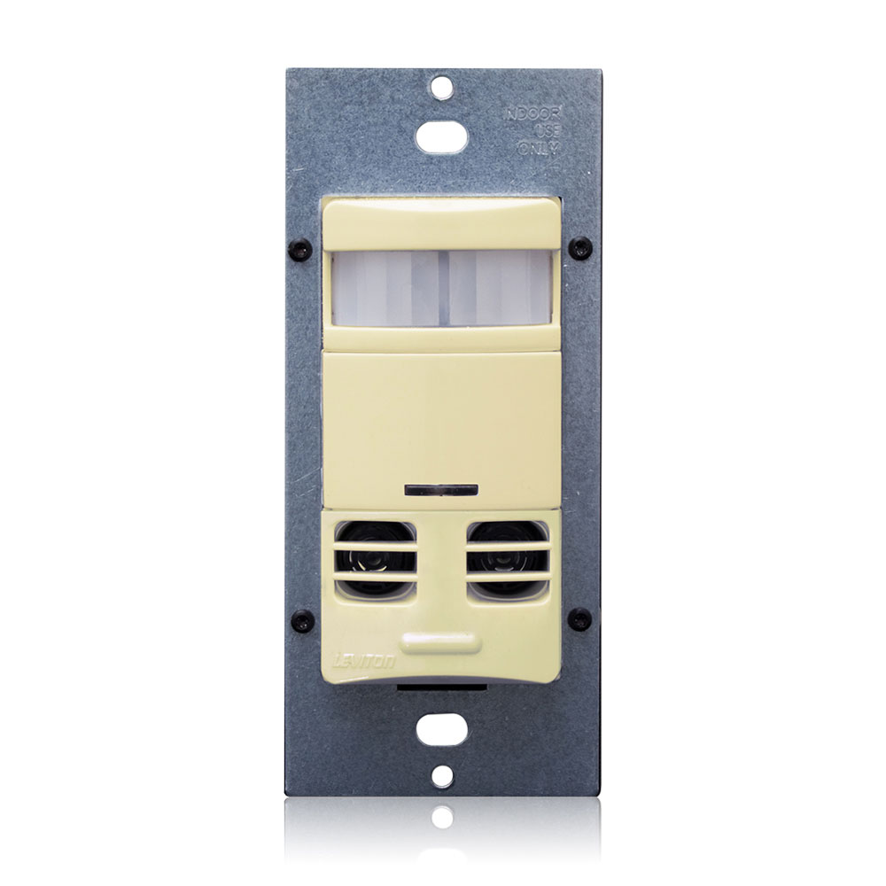Product image for Leviton OSSMT-MDI 120 to 277 VAC 1-Pole 1/4 Hp Ivory Passive Infrared/Ultrasonic Wall Switch Occupancy Sensor