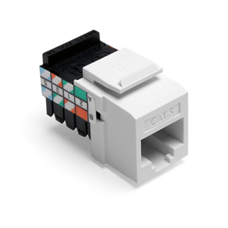 Product image for Leviton 41108-RW5 Category 5 White Plastic Snap-In 8-Position 8-Conductor UTP Jack Connector