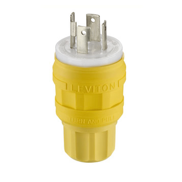 Product image for Leviton 28W74 125/250 Volt 30 Amp 3-Pole 4-Wire NEMA L14-30P Yellow Thermoplastic Vulcanizate Grounding Polarized Locking Plug
